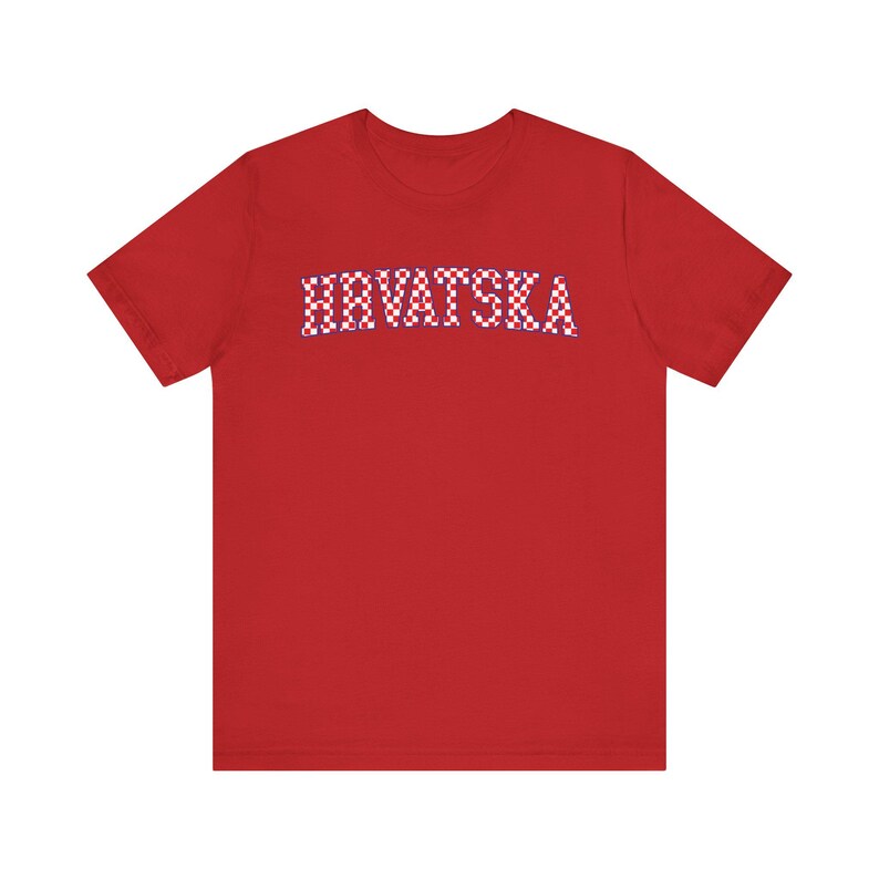 Hrvatska Checkers Shirt, Croatian Red and White Checks Soccer Tee, Hrvatski Nogomet Majica Red