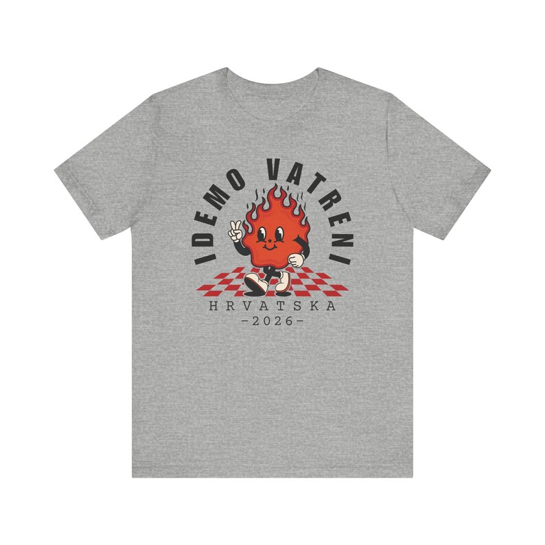 Idemo Vatreni Cartoon Fire Shirt, Croatia Soccer 2026 Tee, Hrvatska Nogomet Majica Athletic Heather