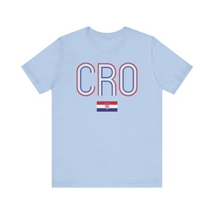 CRO Croatia Flag T-Shirt, Hrvatska Zastava Majica, Hrvatski Nogomet Fan Gear Gift, HNS Croatia Soccer Fudbal Clothes, Men's Short Sleeve Tee Baby Blue