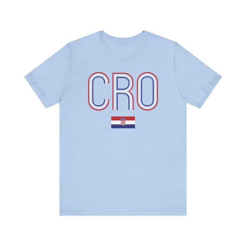 CRO Croatia Flag T-Shirt, Hrvatska Zastava Majica, Hrvatski Nogomet Fan Gear Gift, HNS Croatia Soccer Fudbal Clothes, Men's Short Sleeve Tee Baby Blue