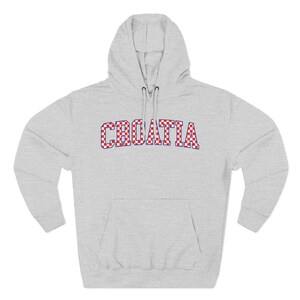 Croatia Checkers Hoodie, Croatian Red and White Checks Soccer Sweatshirt, Hrvatska Nogomet Džemper Heather Grey