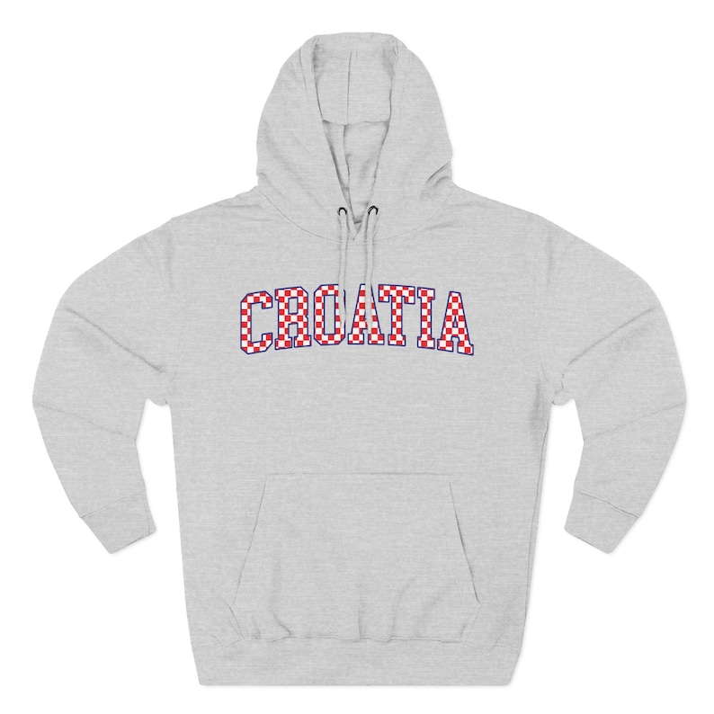 Croatia Checkers Hoodie, Croatian Red and White Checks Soccer Sweatshirt, Hrvatska Nogomet Džemper Heather Grey