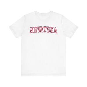 Hrvatska Checkers Shirt, Croatian Red and White Checks Soccer Tee, Hrvatski Nogomet Majica White