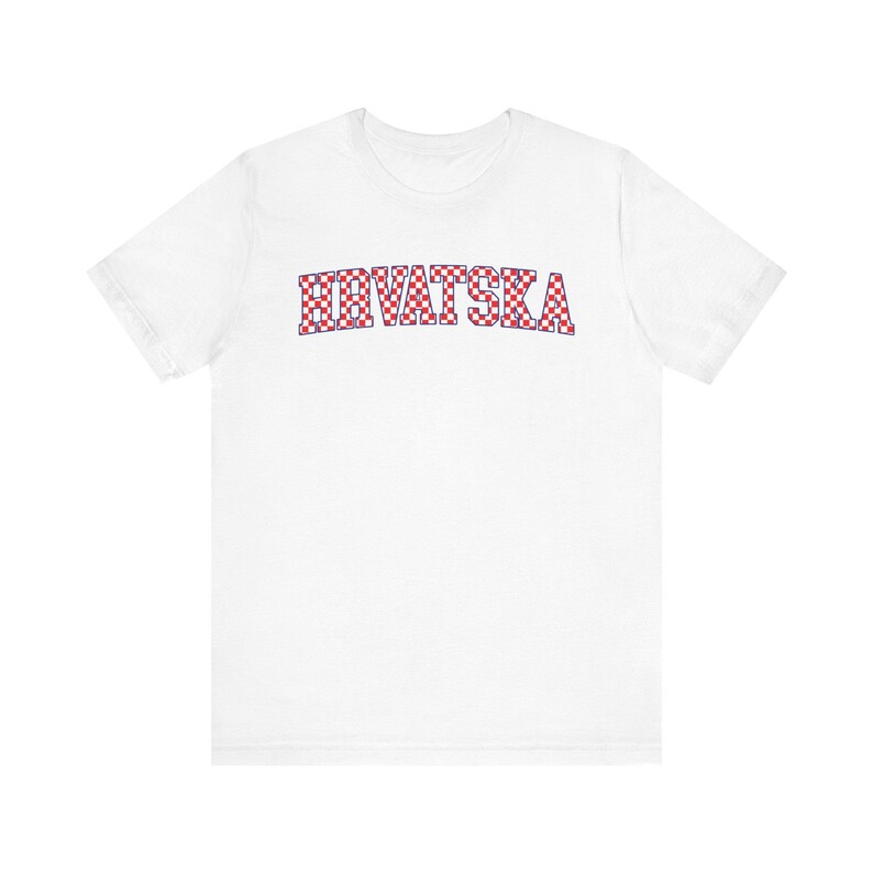 Hrvatska Checkers Shirt, Croatian Red and White Checks Soccer Tee, Hrvatski Nogomet Majica White