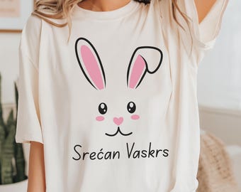 Camisa Bunny Face Srećan Vaskrs, camiseta de Pascua serbia, lindos regalos de la herencia balcánica, Srpska Majica, Srbija Srpski Jezik, camiseta en idioma serbio