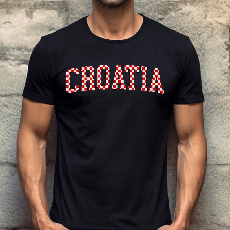 Croatia Checkers Shirt, Croatian Red and White Checks Soccer Tee, Hrvatska Nogomet Majica image 1