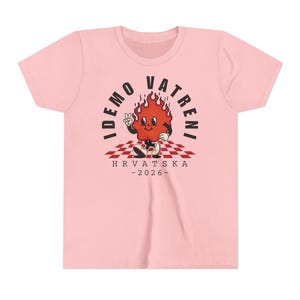 Idemo Vatreni Cartoon Fire Kids Shirt, Croatia Soccer 2026 Shirt, Hrvatska Nogomet Djeca Majica Pink