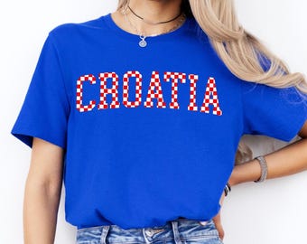Croatia Checkers Shirt, Croatian Red and White Checks Soccer Tee, Hrvatska Nogomet Majica