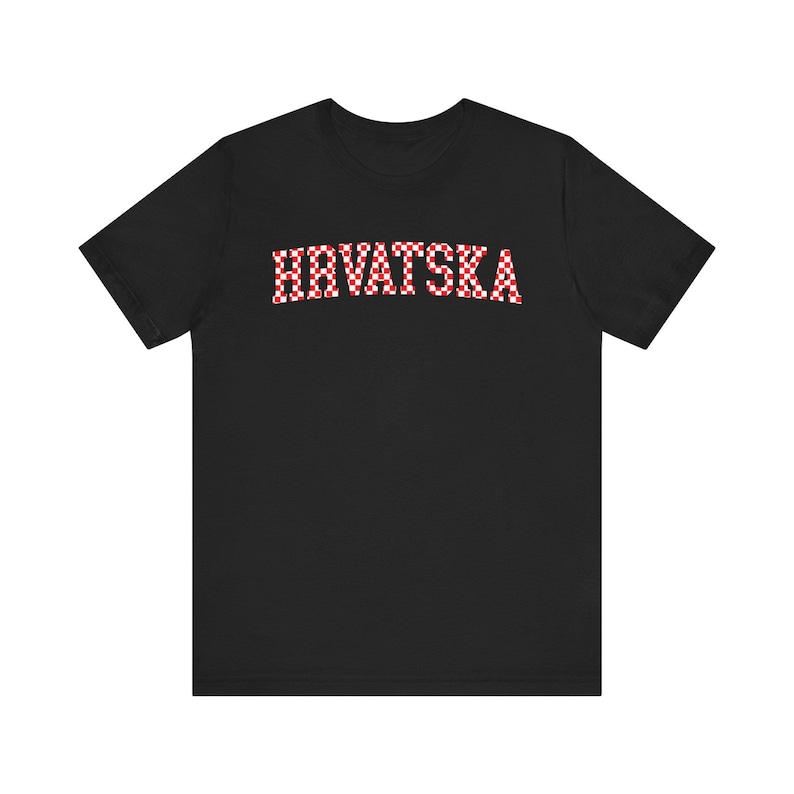 Hrvatska Checkers Shirt, Croatian Red and White Checks Soccer Tee, Hrvatski Nogomet Majica Black