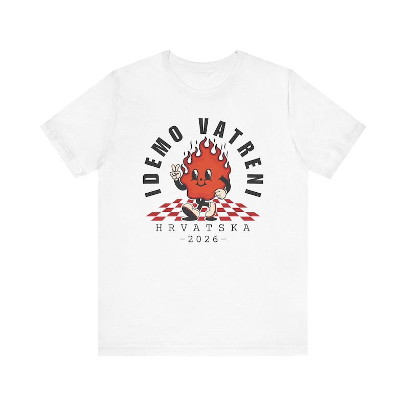 Idemo Vatreni Cartoon Fire Shirt, Croatia Soccer 2026 Tee, Hrvatska Nogomet Majica White
