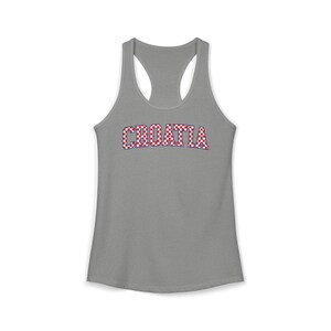 Croatia Checkers Tank Top, Croatian Red and White Checks Soccer Shirt, Hrvatska Nogomet Majica Heather Grey