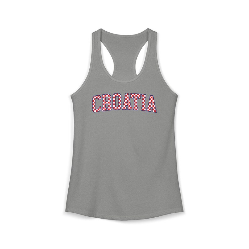 Croatia Checkers Tank Top, Croatian Red and White Checks Soccer Shirt, Hrvatska Nogomet Majica Heather Grey