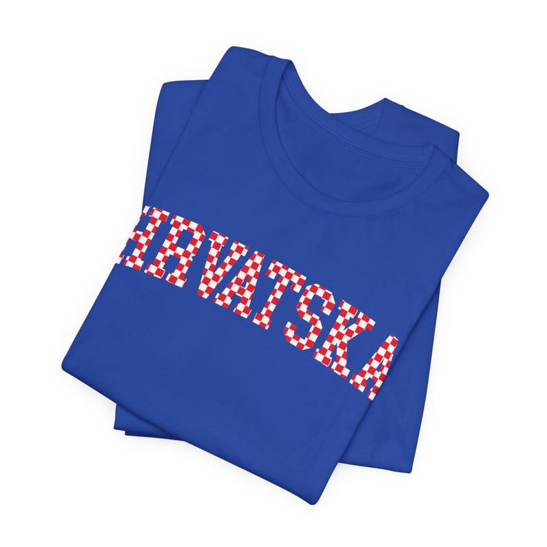 Hrvatska Checkers Shirt, Croatian Red and White Checks Soccer Tee, Hrvatski Nogomet Majica True Royal