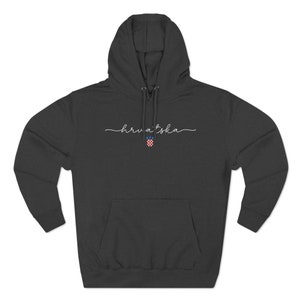 Hrvatska Hoodie, Croatia Sweatshirt, Croatian Soccer Clothes Hrvatski Nogomet Odjeca Hrvat Hrvatica Rodjendan Poklon Croat Heritage Festival Charcoal Heather