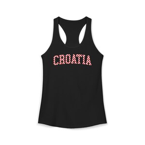 Croatia Checkers Tank Top, Croatian Red and White Checks Soccer Shirt, Hrvatska Nogomet Majica Solid Black