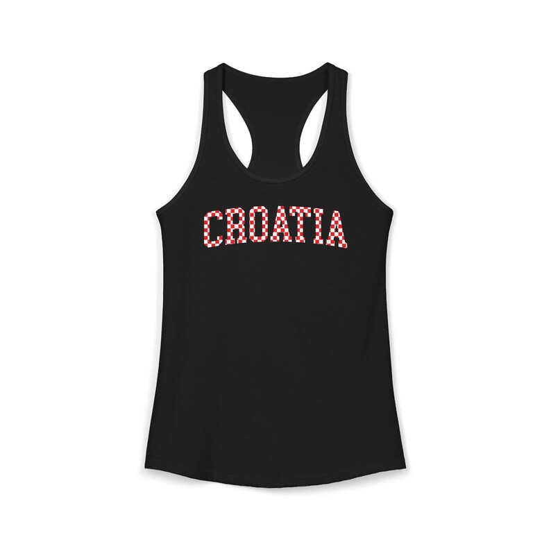 Croatia Checkers Tank Top, Croatian Red and White Checks Soccer Shirt, Hrvatska Nogomet Majica Solid Black