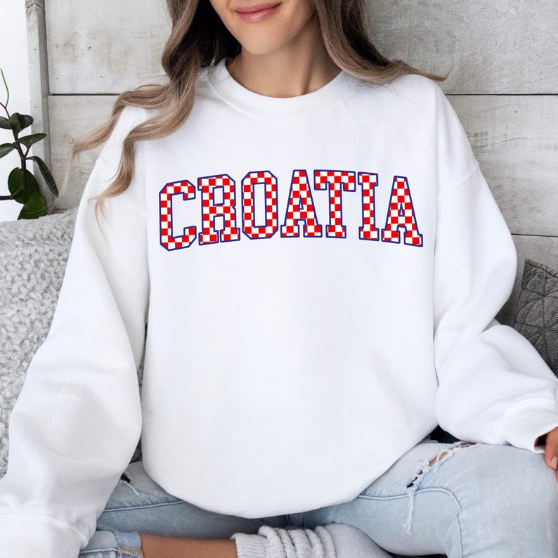 Croatia Checkers Sweatshirt, Croatian Red and White Checks Soccer Outfit, Hrvatska Nogomet Džemper bild 4