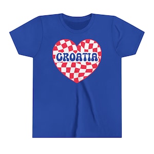 Croatia Heart Kids Shirt, Boys Girls Retro Croatian Soccer Tshirt, Djeca Hrvatski Nogomet Majica Poklon, Croatia Football Fan Clothes Gift True Royal