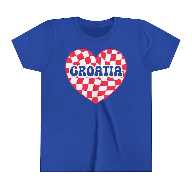 Croatia Heart Kids Shirt, Boys Girls Retro Croatian Soccer Tshirt, Djeca Hrvatski Nogomet Majica Poklon, Croatia Football Fan Clothes Gift True Royal