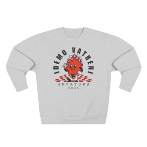 Idemo Vatreni Cartoon Fire Sweatshirt, Croatia Soccer 2026 Hrvatska Nogomet Džemper Heather Grey