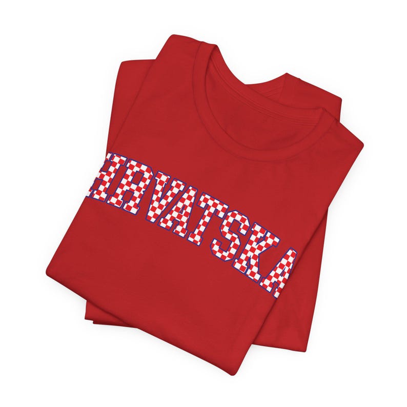Hrvatska Checkers Shirt, Croatian Red and White Checks Soccer Tee, Hrvatski Nogomet Majica Red