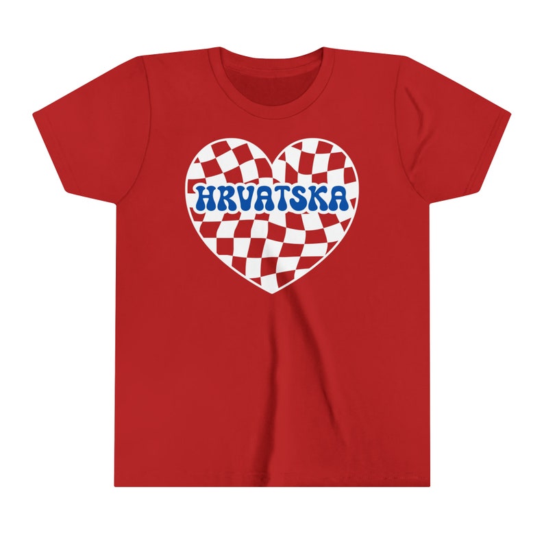 Hrvatska Kids Retro Heart Shirt, Boys Girls Croacia Camiseta de fútbol, Djeca Hrvatski Nogomet Majica Poklon, Regalo de ropa para fanáticos del fútbol croata Red