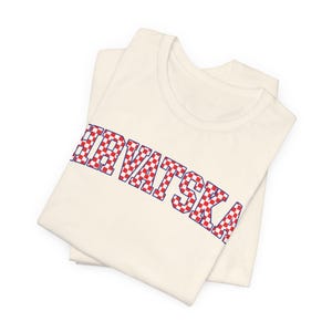 Hrvatska Checkers Shirt, Croatian Red and White Checks Soccer Tee, Hrvatski Nogomet Majica Natural