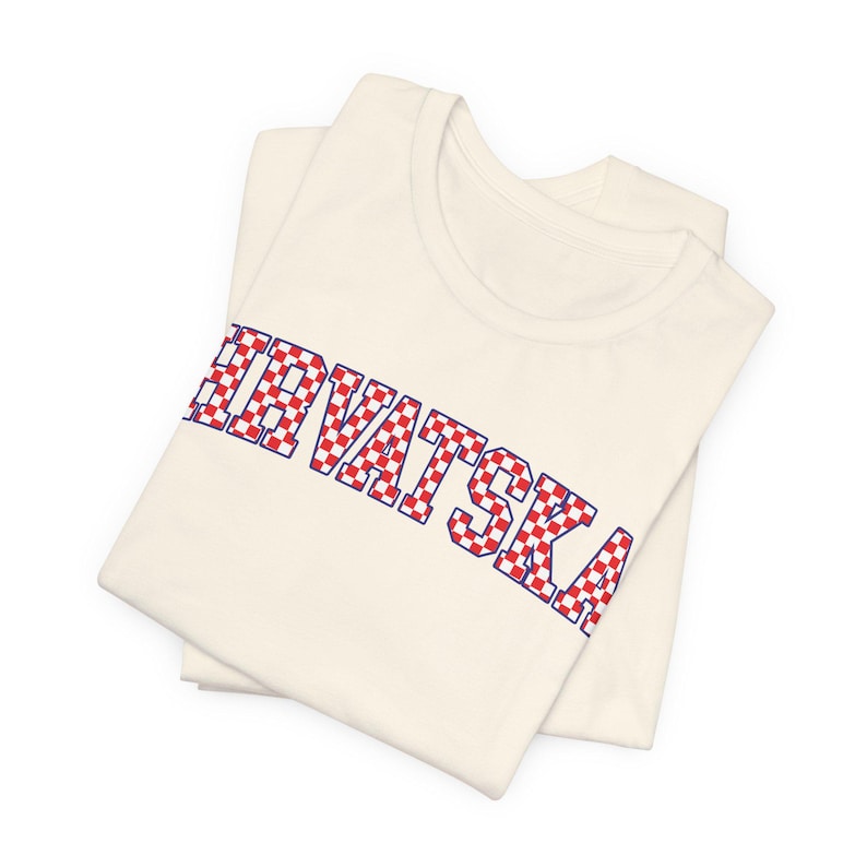 Hrvatska Checkers Shirt, Croatian Red and White Checks Soccer Tee, Hrvatski Nogomet Majica Natural