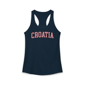 Croatia Checkers Tank Top, Croatian Red and White Checks Soccer Shirt, Hrvatska Nogomet Majica Solid Midnight Navy