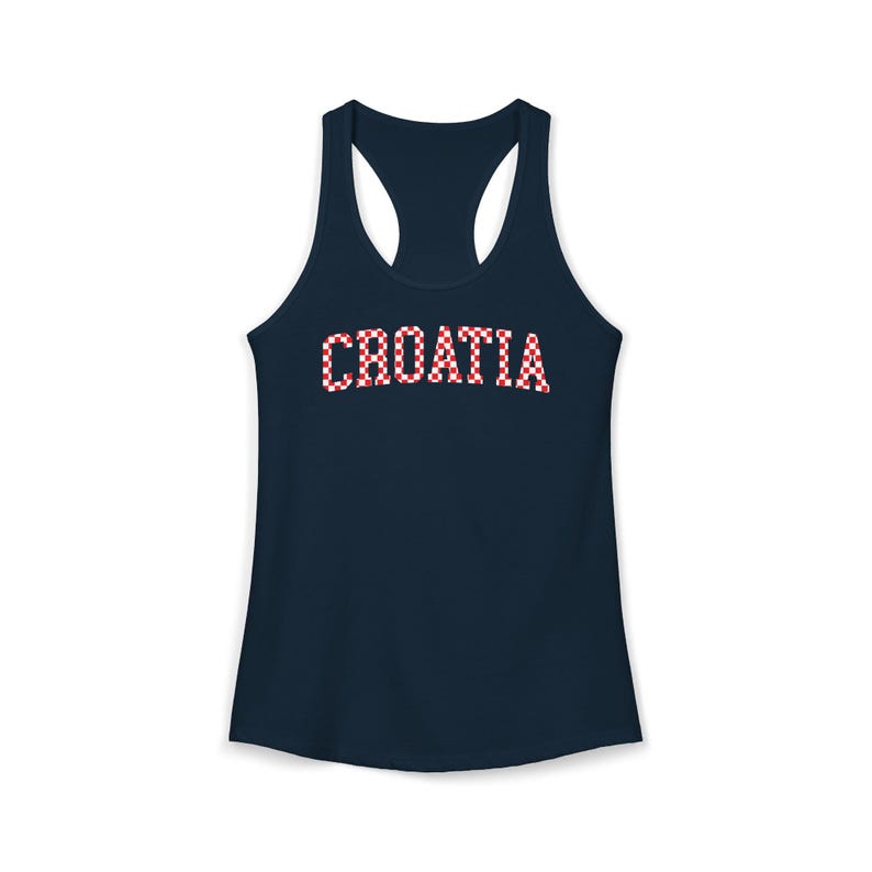 Croatia Checkers Tank Top, Croatian Red and White Checks Soccer Shirt, Hrvatska Nogomet Majica Solid Midnight Navy