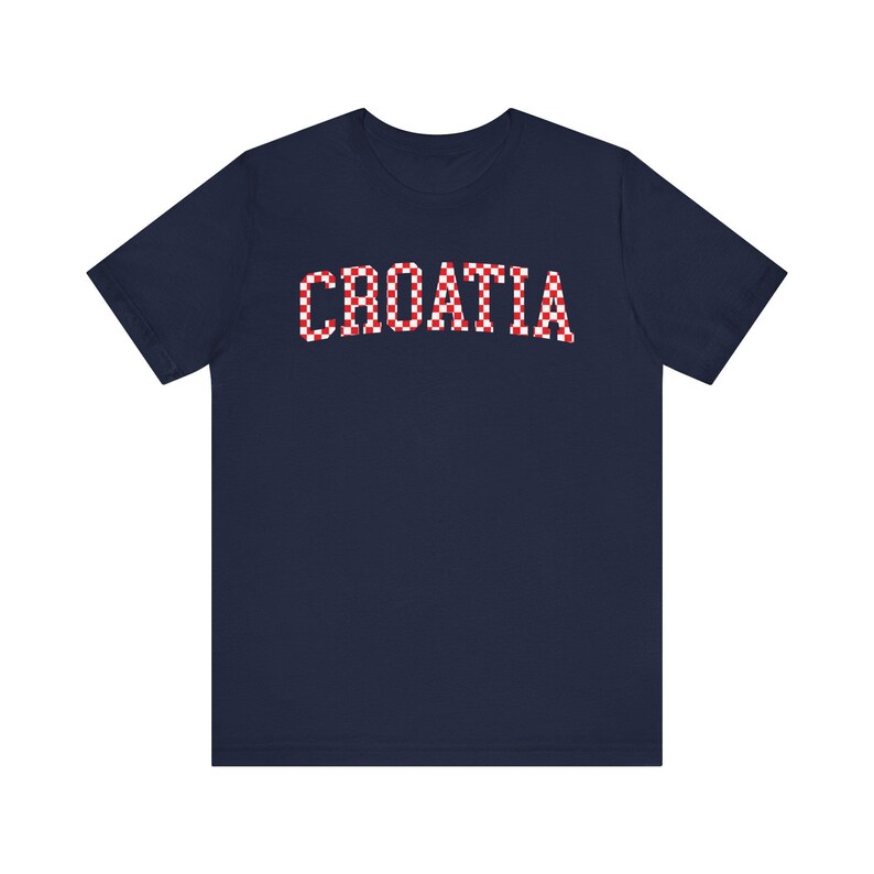 Croatia Checkers Shirt, Croatian Red and White Checks Soccer Tee, Hrvatska Nogomet Majica Navy