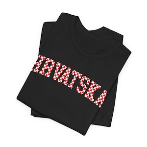Hrvatska Checkers Shirt, Croatian Red and White Checks Soccer Tee, Hrvatski Nogomet Majica Black