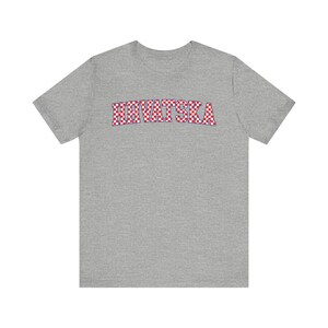 Hrvatska Checkers Shirt, Croatian Red and White Checks Soccer Tee, Hrvatski Nogomet Majica Athletic Heather