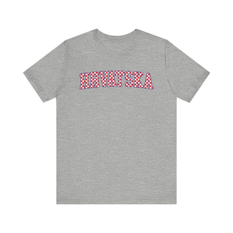 Hrvatska Checkers Shirt, Croatian Red and White Checks Soccer Tee, Hrvatski Nogomet Majica Athletic Heather