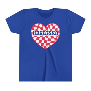 Hrvatska Kids Retro Heart Shirt, Boys Girls Croacia Camiseta de fútbol, Djeca Hrvatski Nogomet Majica Poklon, Regalo de ropa para fanáticos del fútbol croata True Royal