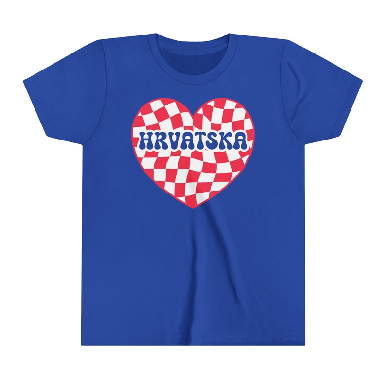 Hrvatska Kids Retro Heart Shirt, Boys Girls Croacia Camiseta de fútbol, Djeca Hrvatski Nogomet Majica Poklon, Regalo de ropa para fanáticos del fútbol croata True Royal