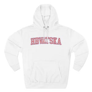 Hrvatska Checkers Hoodie, Croatian Red and White Checks Soccer Sweatshirt, Hrvatski Nogomet Džemper White