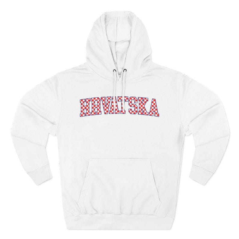 Hrvatska Checkers Hoodie, Croatian Red and White Checks Soccer Sweatshirt, Hrvatski Nogomet Džemper White