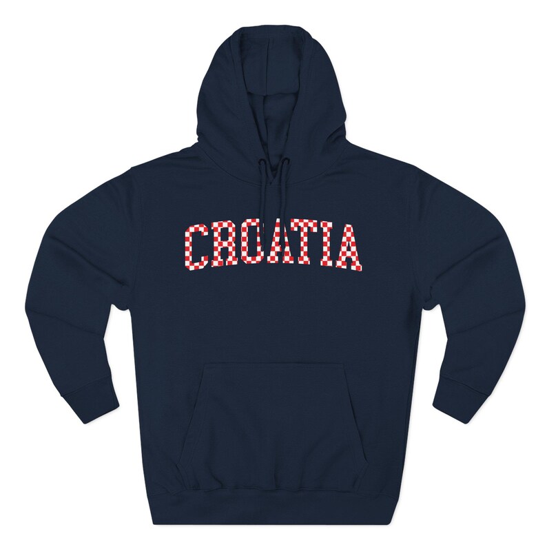 Croatia Checkers Hoodie, Croatian Red and White Checks Soccer Sweatshirt, Hrvatska Nogomet Džemper Navy