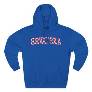 Hrvatska Checkers Hoodie, Croatian Red and White Checks Soccer Sweatshirt, Hrvatski Nogomet Džemper Royal Blue