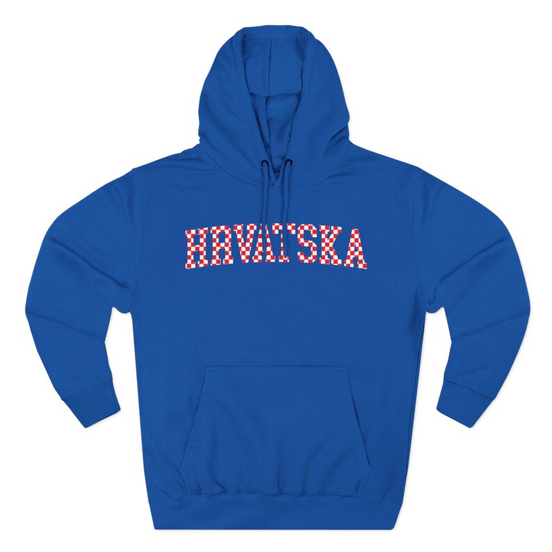 Hrvatska Checkers Hoodie, Croatian Red and White Checks Soccer Sweatshirt, Hrvatski Nogomet Džemper Royal Blue