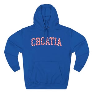 Croatia Checkers Hoodie, Croatian Red and White Checks Soccer Sweatshirt, Hrvatska Nogomet Džemper Royal Blue