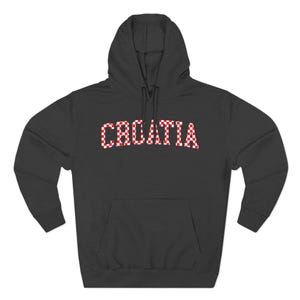Croatia Checkers Hoodie, Croatian Red and White Checks Soccer Sweatshirt, Hrvatska Nogomet Džemper Charcoal Heather