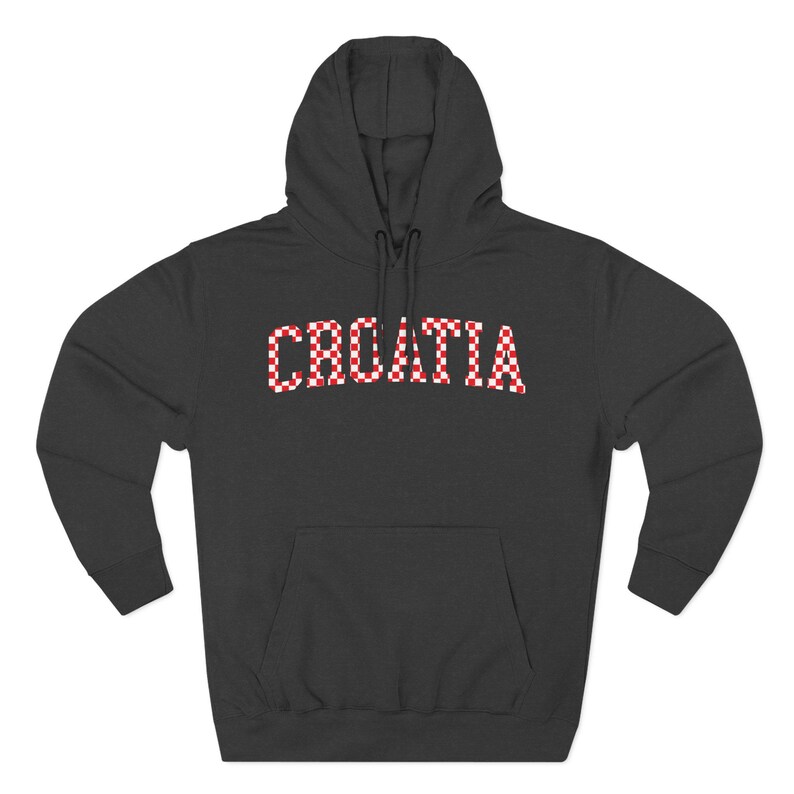 Croatia Checkers Hoodie, Croatian Red and White Checks Soccer Sweatshirt, Hrvatska Nogomet Džemper Charcoal Heather
