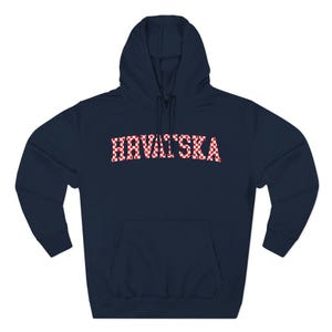 Hrvatska Checkers Hoodie, Croatian Red and White Checks Soccer Sweatshirt, Hrvatski Nogomet Džemper Navy