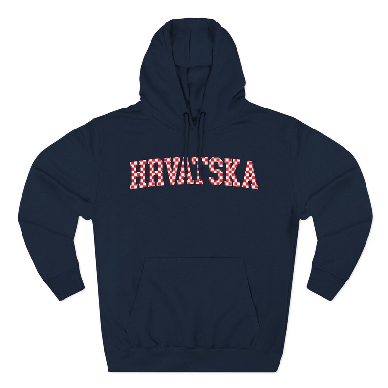 Hrvatska Checkers Hoodie, Croatian Red and White Checks Soccer Sweatshirt, Hrvatski Nogomet Džemper Navy