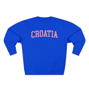 Croatia Checkers Sweatshirt, Croatian Red and White Checks Soccer Outfit, Hrvatska Nogomet Džemper Royal Blue