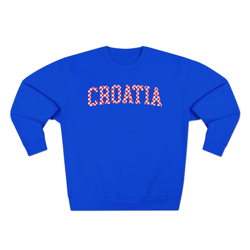 Croatia Checkers Sweatshirt, Croatian Red and White Checks Soccer Outfit, Hrvatska Nogomet Džemper Royal Blue