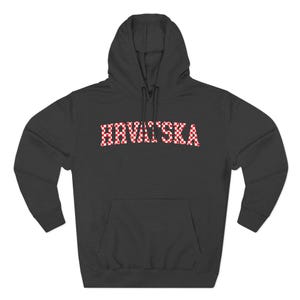 Hrvatska Checkers Hoodie, Croatian Red and White Checks Soccer Sweatshirt, Hrvatski Nogomet Džemper Charcoal Heather