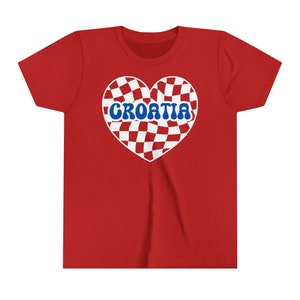 Croatia Heart Kids Shirt, Boys Girls Retro Croatian Soccer Tshirt, Djeca Hrvatski Nogomet Majica Poklon, Croatia Football Fan Clothes Gift Red